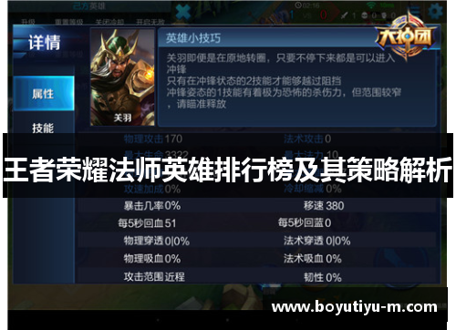 王者荣耀法师英雄排行榜及其策略解析